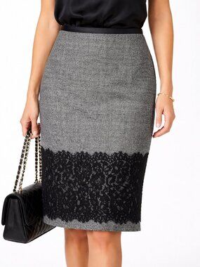 Michael Kors Collection Tweed Sheath Skirt – Size 10 Gray/Black Wool Silk Blend